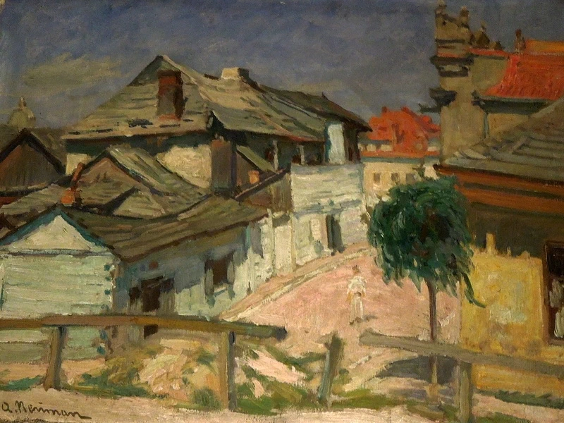 1873-Abraham Neumann - Un paesaggio di una piccola città